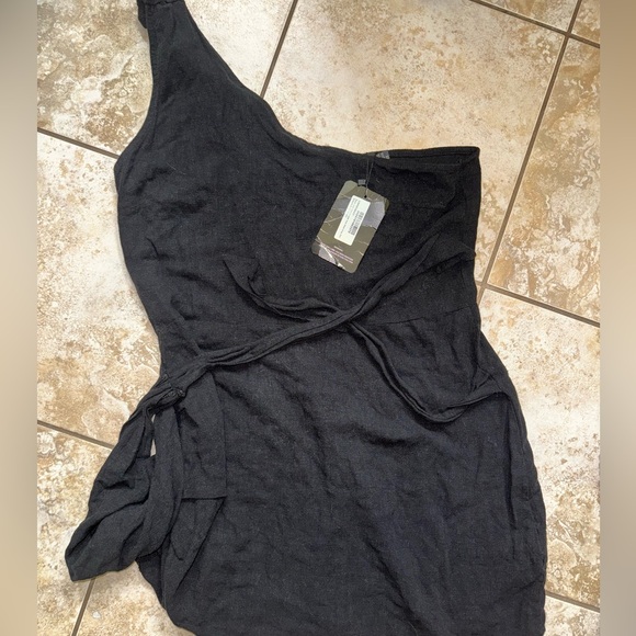 Nwt black linen wrap  mini dress - Picture 2 of 5